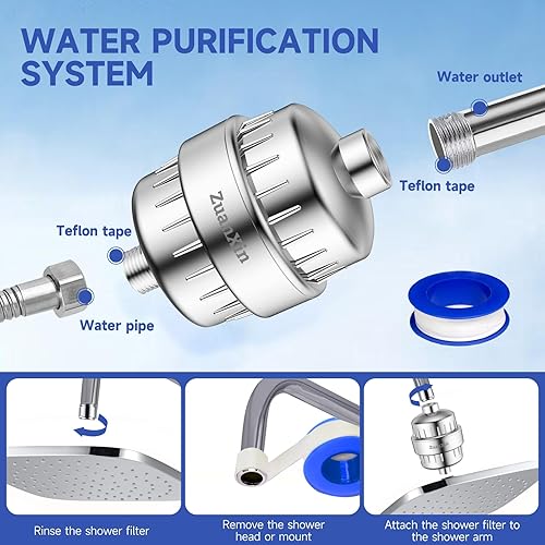 Miniatura 5 de Filtro de ducha, filtro de cabezal de ducha de alto rendimiento de 12 etapas para agua dura, reduce el cloro, elimina el 99.99% de impurezas y