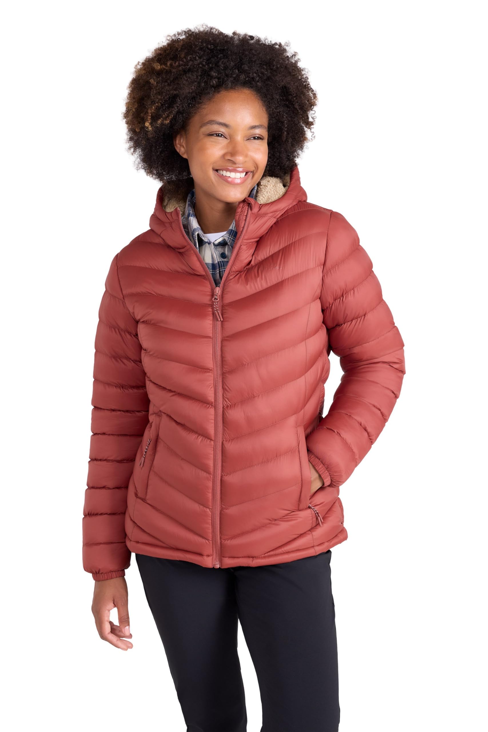 Mountain Warehouse Women's Rust Seasons Fur Lined Padded Jacket - Fleece Lined & Lightweight Puffer Coat With Central Zip - Best For Autumn Winter, Outdoors & Travelling Size 12