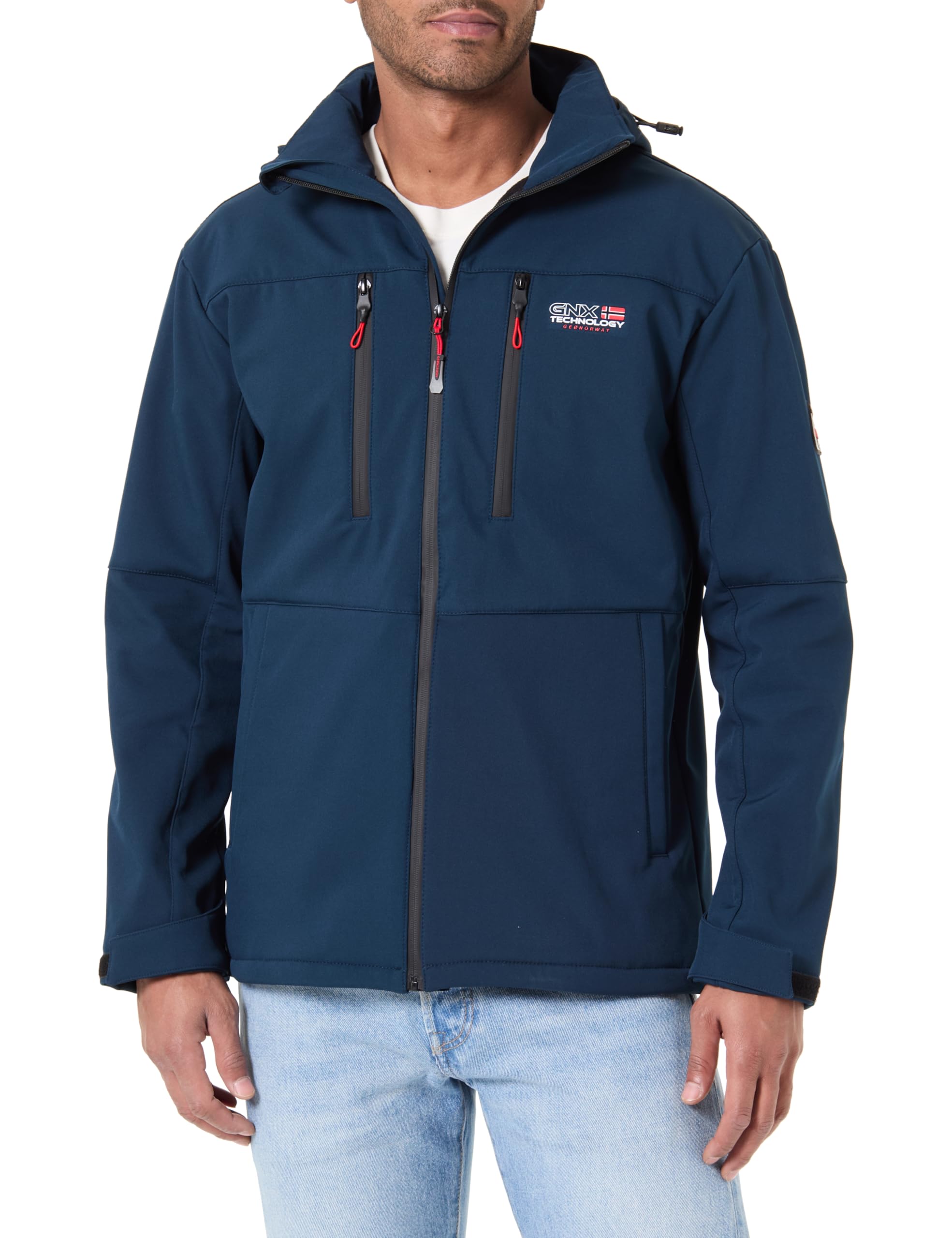 Geographical Norway Timmex Men - Softshell Jackets for Men Waterproof Outdoor Hooded UK - Windproof Rain Coats Men's - Activities Hiking Skiing Autumn Winter Spring (Navy M)