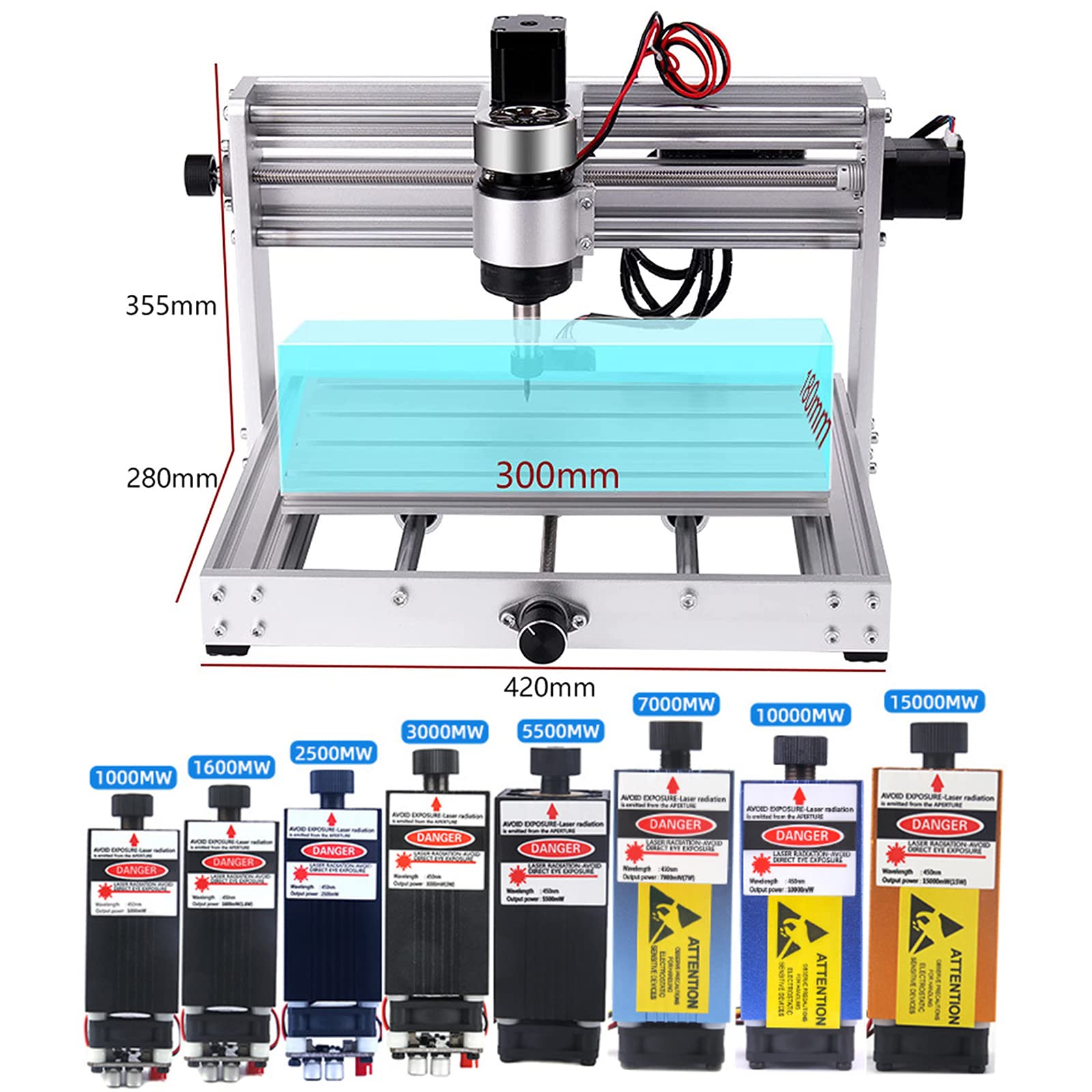 Grabador Láser CNC 3018 MAX, Fresadora De Grabado Carpintería 3 Ejes GRBL Control Plástico Acrílico PCB PVC Tallado En Madera Fresadora, Grabador Láser con Controlador Fuera De Línea,1.6W
