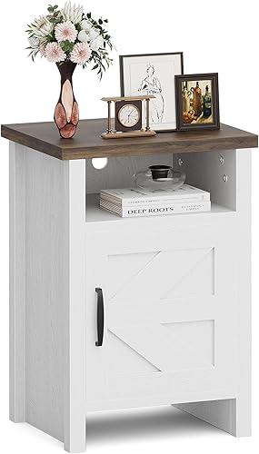 Miniatura 9 de JUMMICO Mesita de noche de estilo granja, mesa de noche moderna con puerta de granero y estante, mesa auxiliar rústica para dormitorio, sala de
