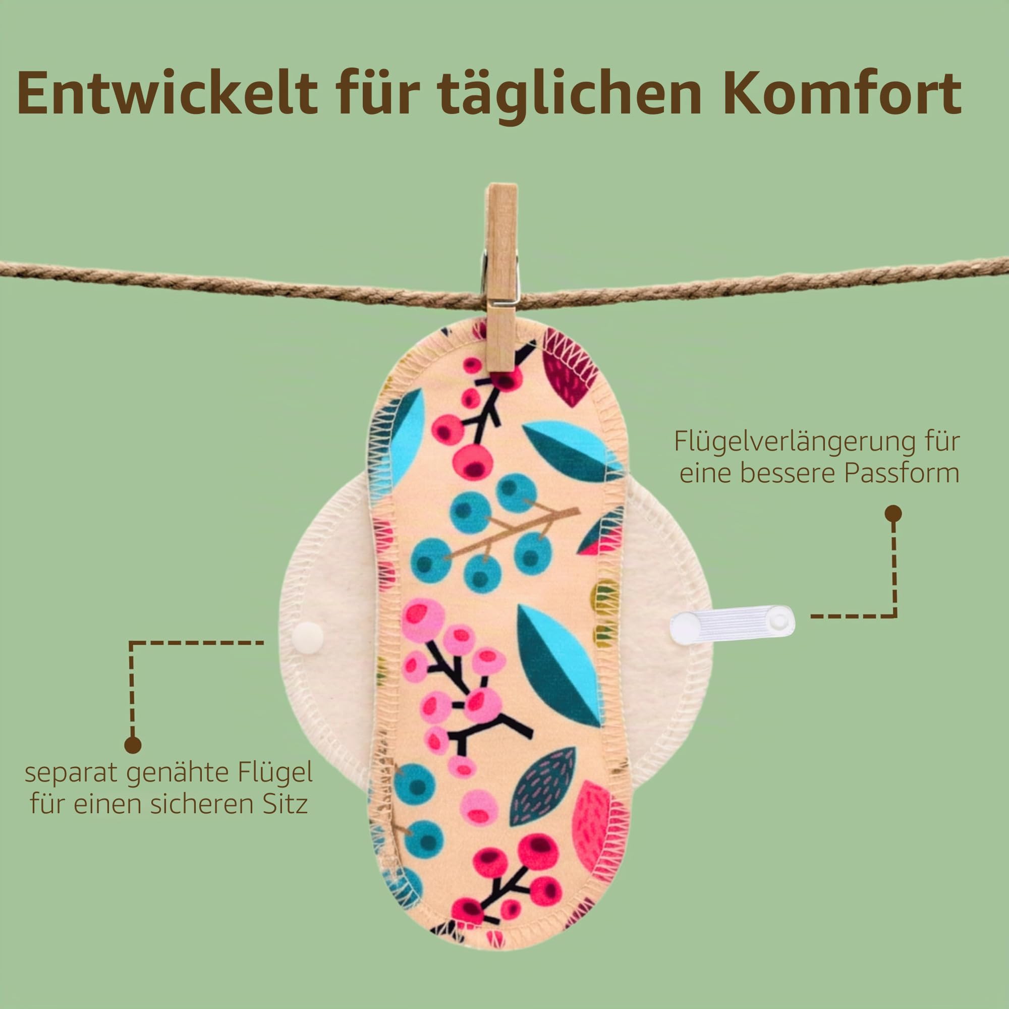 Natissy Bio-Baumwolle Slipeinlagen für Frauen, Waschbar, Weich, Atmungsaktiv, Hautfreundlich und Wiederverwendbar - 7er-Set Größe S - Made in EU