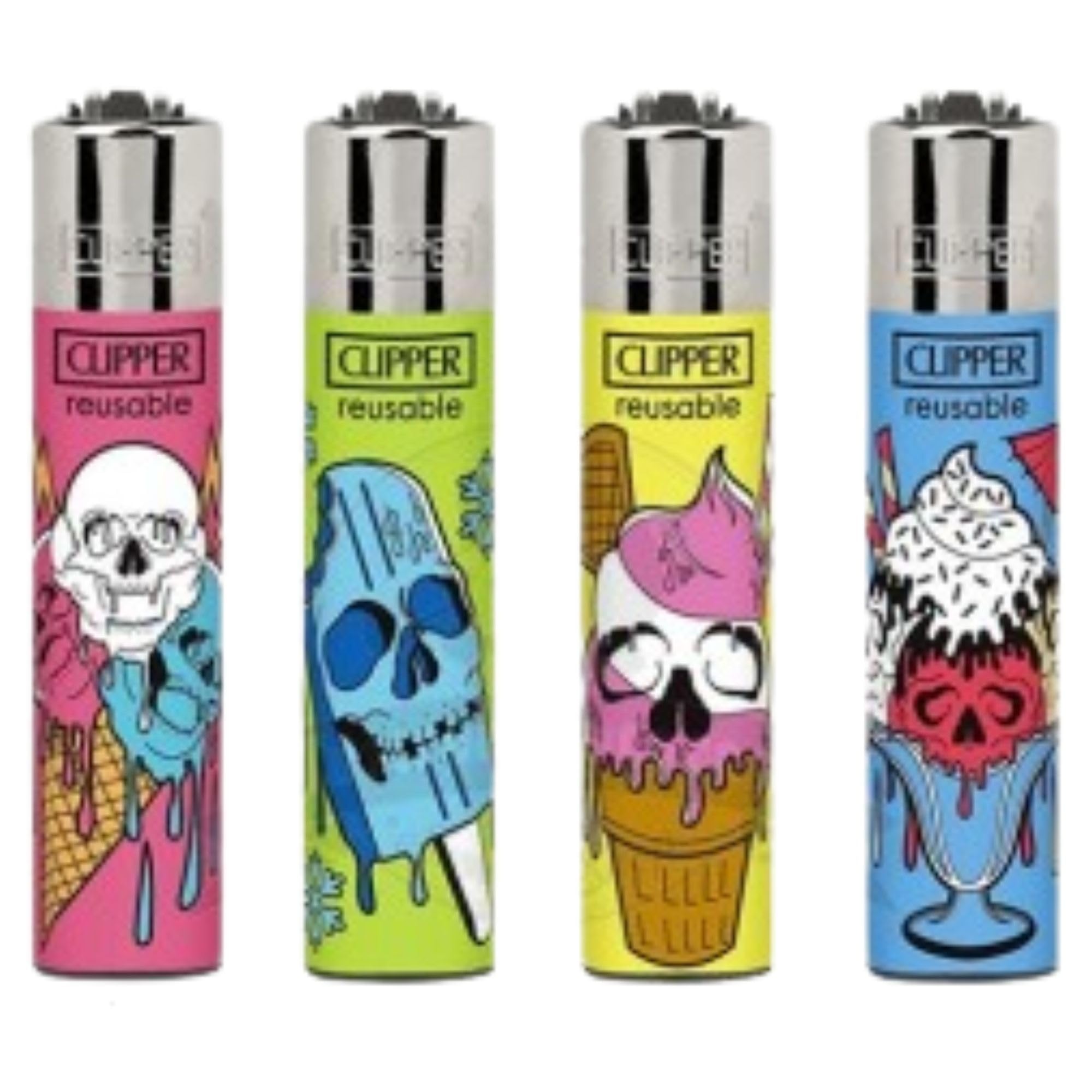 Clipper Lighters 4pcs Set, Collection Lighters SET DESIGN (No Fuel) Mix Designs - Refillable - Assorted Colors - Reusable - Soft Flame Kitchen Lighter (Holidays 4pcs)
