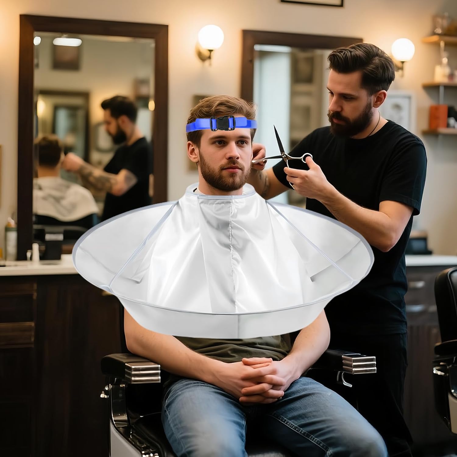 男性用セルフヘアカットケープキット、男性用フェードガイドヘアカット, ブルー, blue Haircutting kit