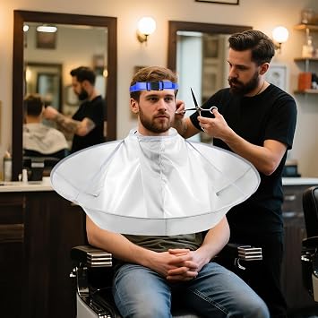 Self Haircut Cape Kit for Men,Fade Guide for Men Haircut,Hair Cutting Kit Includes Hair Cutting Cape, Adjustable Hair Trimming Guide, Comb,for Adults and Kids, Salon and Home Use(Blue)