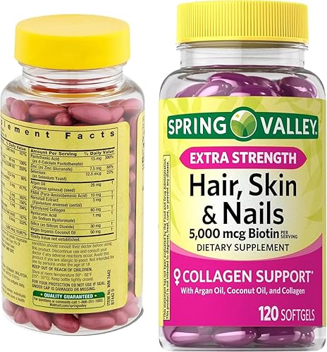 Miniatura 5 de Basket Goods Spring Valley - Cápsulas blandas de colágeno extra fuertes para el cabello, la piel y las uñas, 5000 mcg de biotina, 120 unidades,