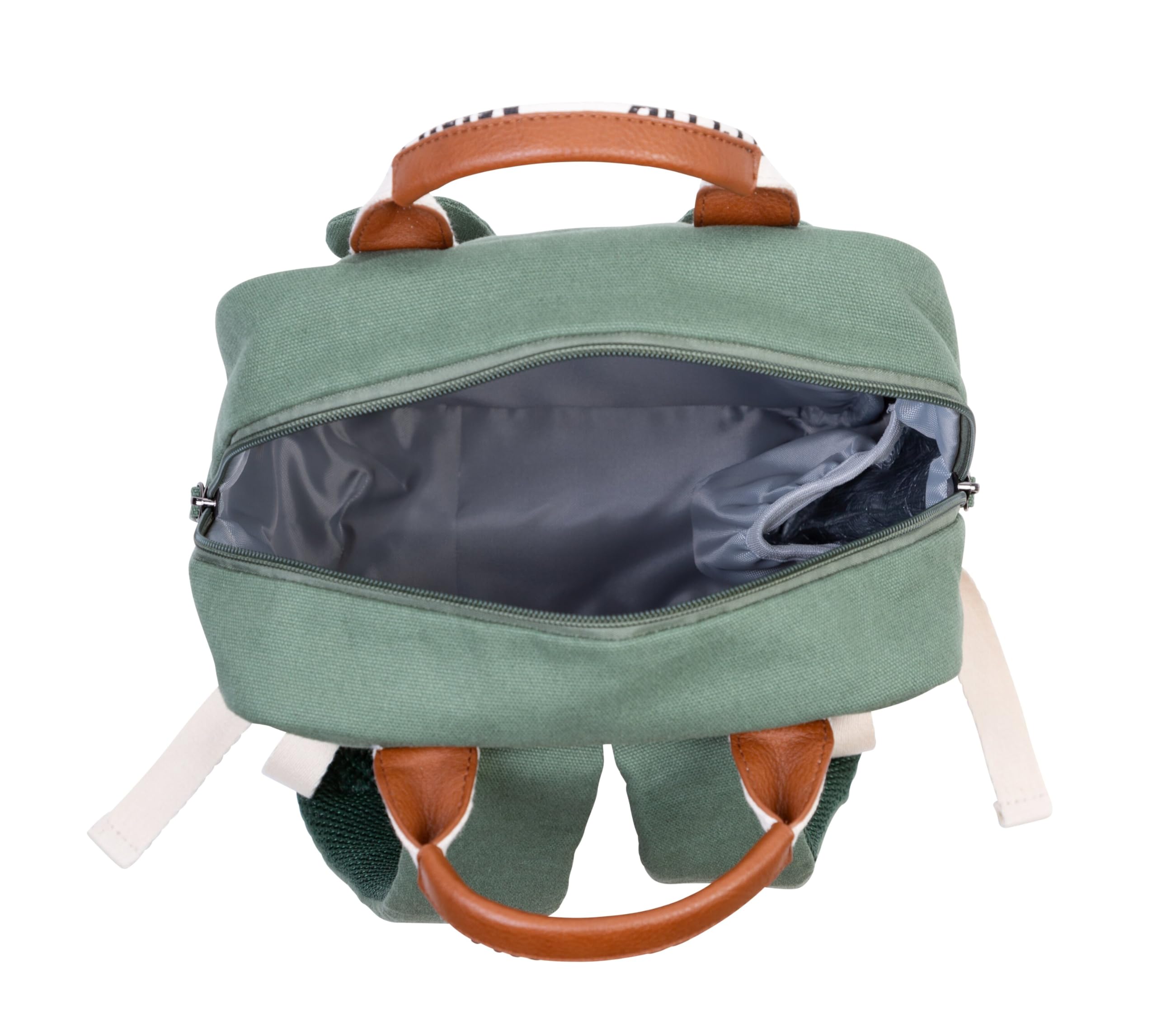 CHILDHOME, Sac a Dos, Bebe, Sac à dos Enfant, Cartable maternelle, Pochette isotherme, Compartiment boite à repas, Solide, Matière Coton, My First Bag, 7L, Mini Club, Signature, Vert