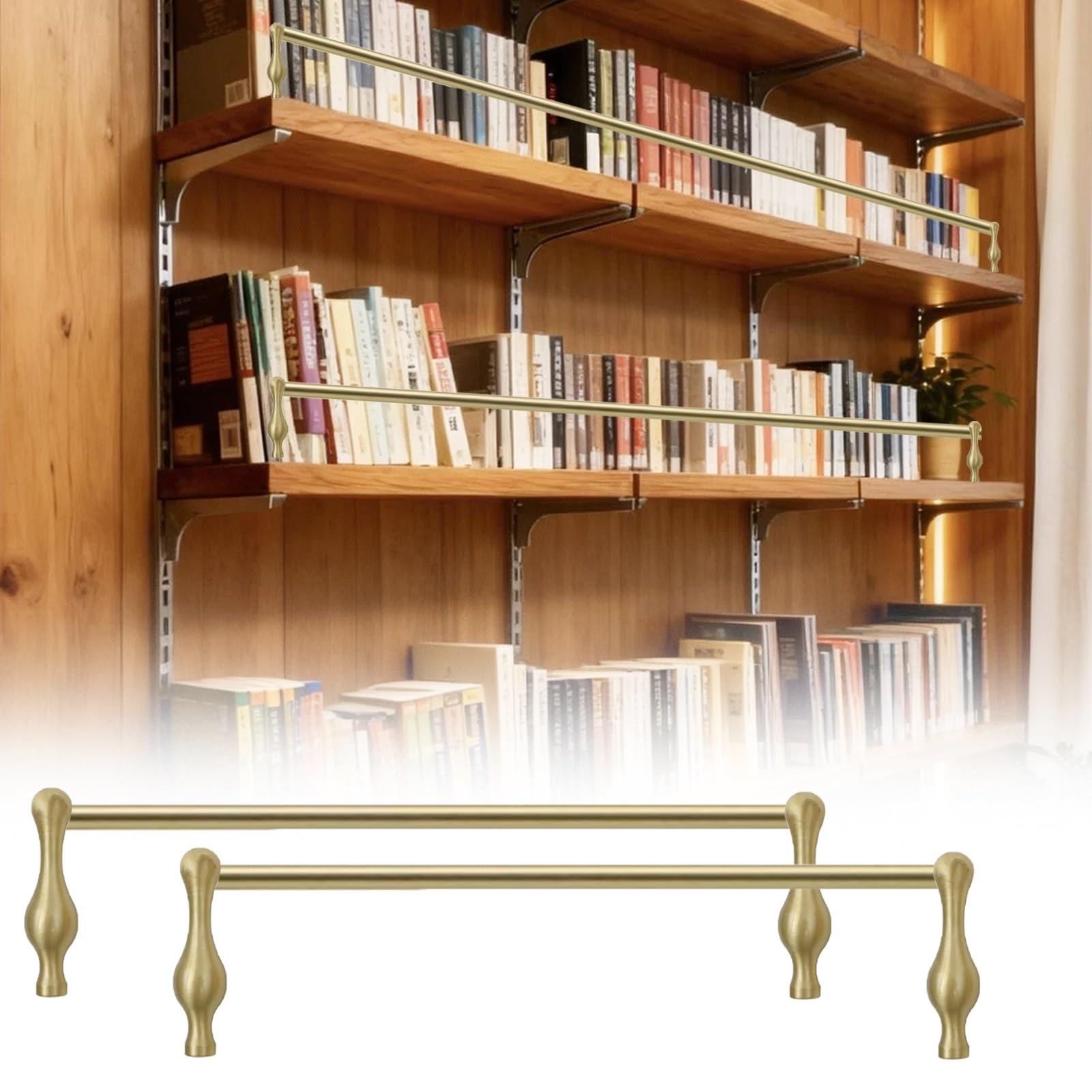 Minglez C Bookshelves Shelf Rail 24 Inch 12 Inch 48 Inch, Brass Gallery Rails For Shelves 2 Pack, Ustomizable Tipping Rail Bar For Edge Guard/Anti Fall(,17Inch/432Mm)