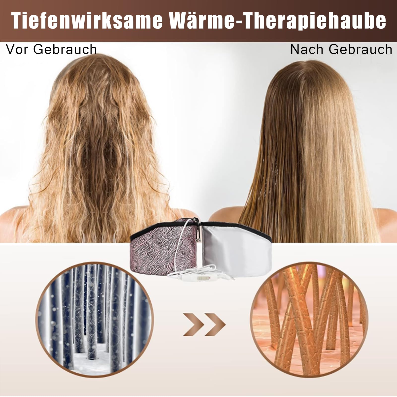 Biutee Elektrische Haarpflege Kappe für Tiefenpflegemittel, Trockenhauben für Haare, Hair Steamer, für natürliches oder beschädigtes Haar Nourishing (Rosa Streifen)