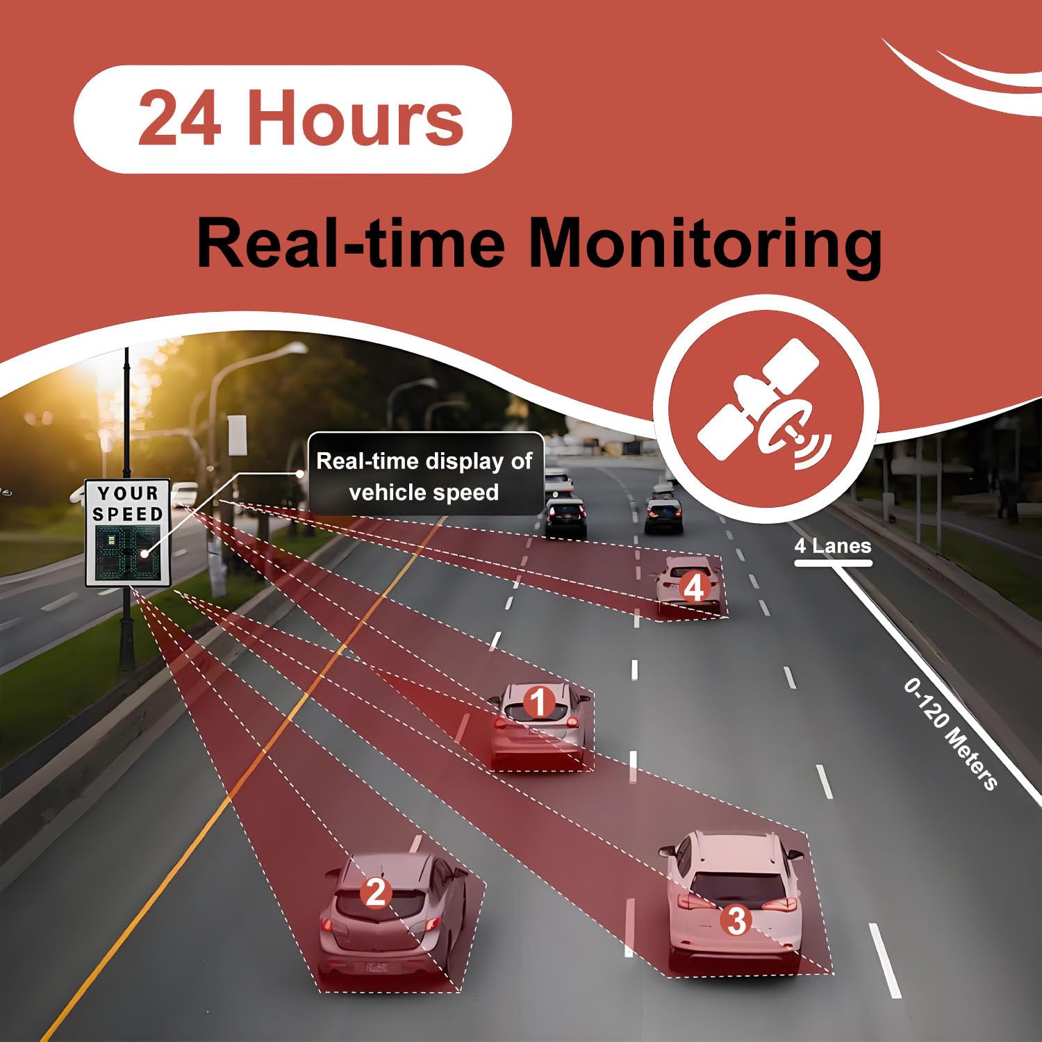 Señales de Velocidad de Radar, señal de Advertencia de Velocidad de Radar Solar, Pantalla de 2 dígitos, Control Remoto inalámbrico con retroalimentación de Velocidad LED Yellow-24 * 35in