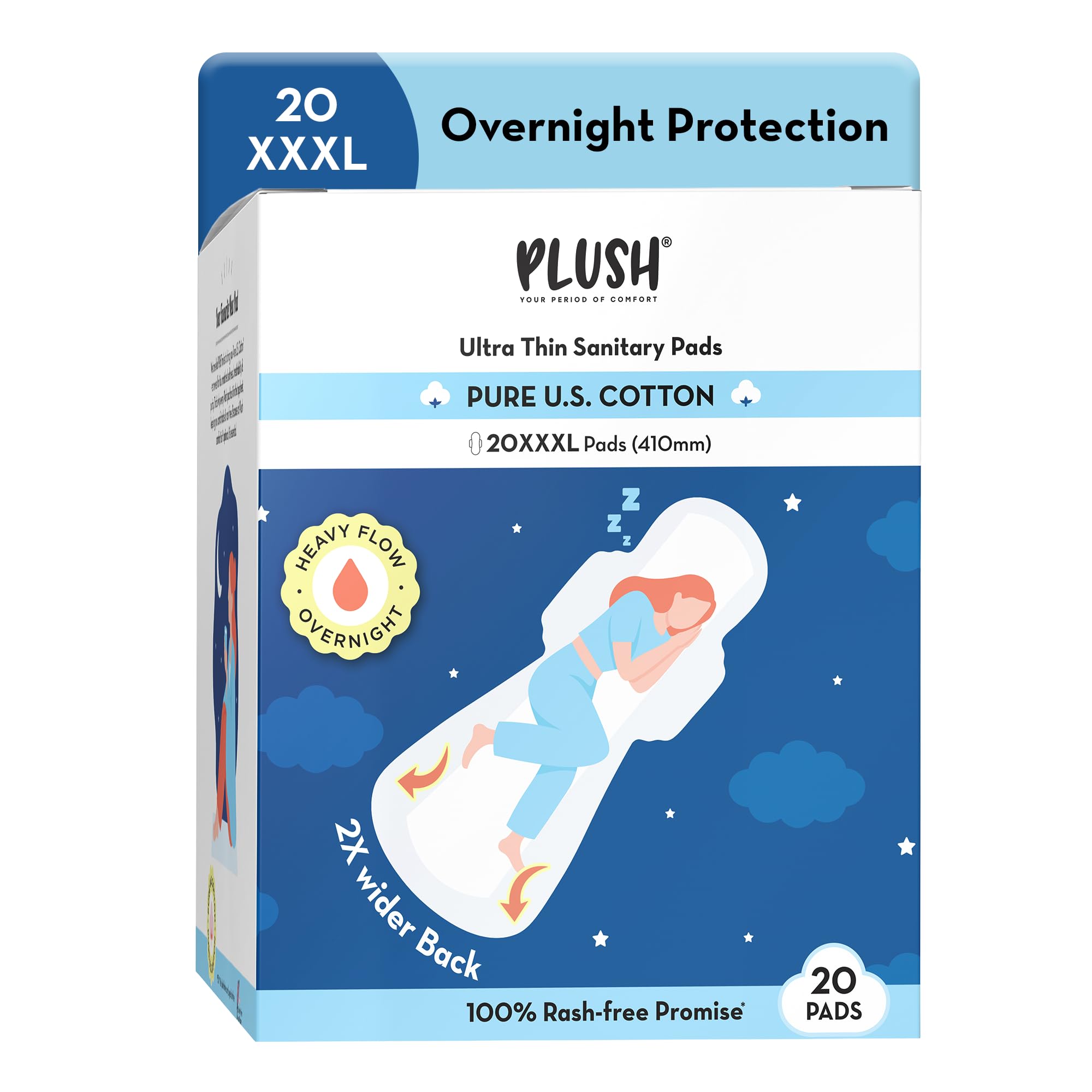 Plush Ultra-Thin 20 XXXL All Night Sanitary Pads For Women (410mm)| Super Absorbent, Heavy Flow & Rash Free | Pure U.S. Cotton Sanitary Napkins With Free Disposable Pouch | Toxin & Fragrance-free-image-7