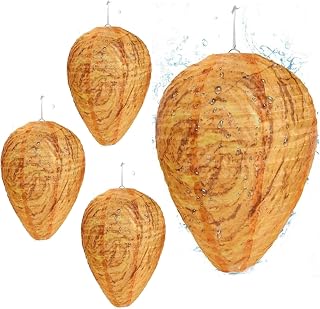 4 Pack Wasp Nest Decoy Outdoor Waterproof,Wasp Decoy Nest Fake Wasp Nest,Decoy Wasp Nest Waterproof Wasp Deterrent Outdoor Hanging,for Wasps Hornets Yellow Jackets Home Garden Yard Outdoors (4Pcs)