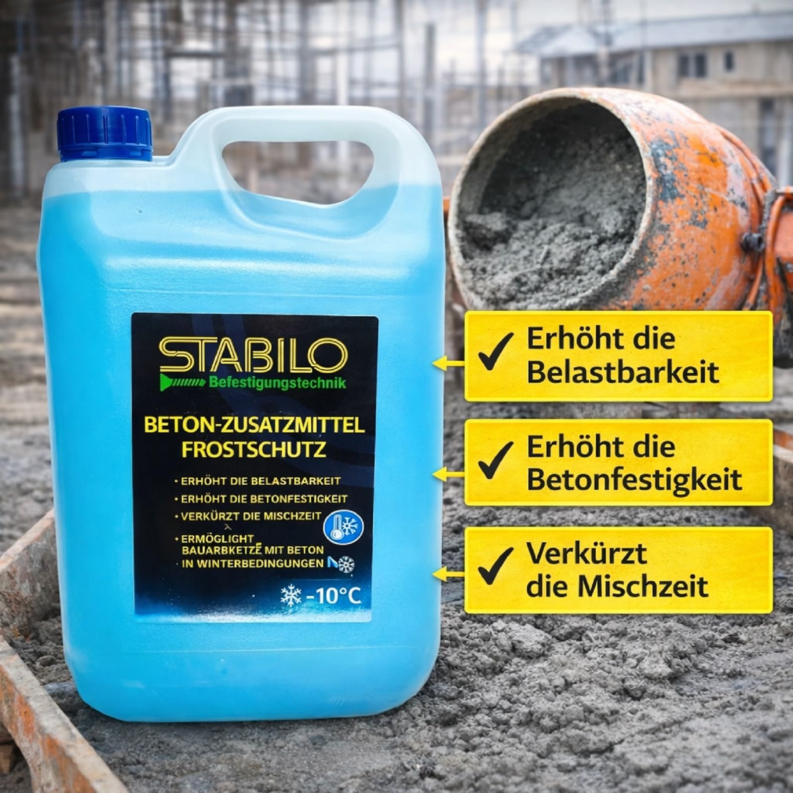 Beton-Zusatzmittel Frostschutz 5 Liter | Winter Plastifizierer Betonverflüssiger Verflüssiger Härtungsbeschleuniger von Beton