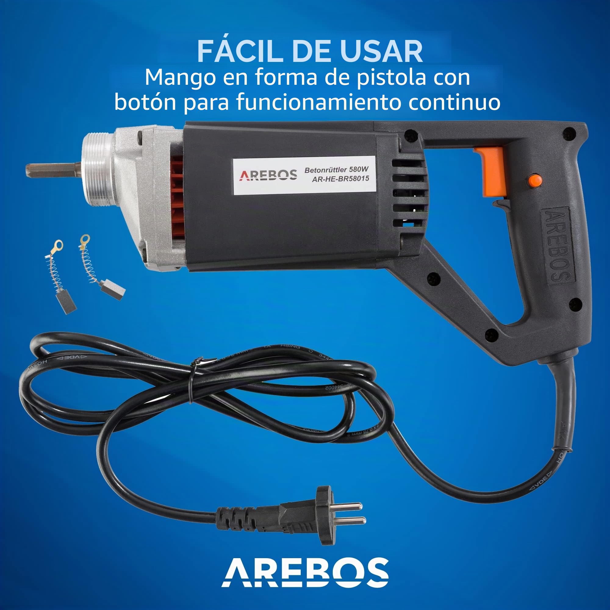 Arebos Vibrador de hormigón | Aguja vibrante electrica | Vibrador de construcción eléctrico | 580W | longitud de varilla vibratoria de 1,5m | para concreto