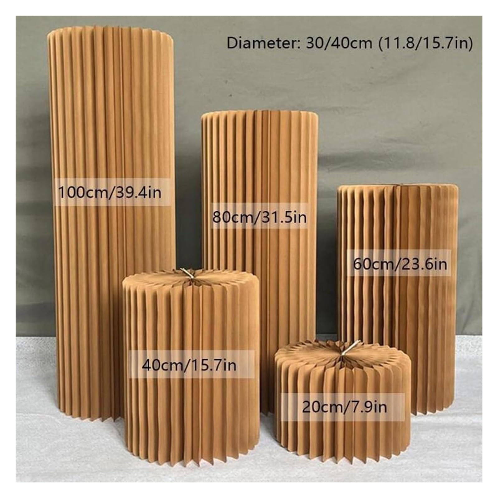 Tekturowe składane kolumny papierowe, centralny element tekturowego rzymskiego filaru na urodziny(Brown Diameter 30cm)