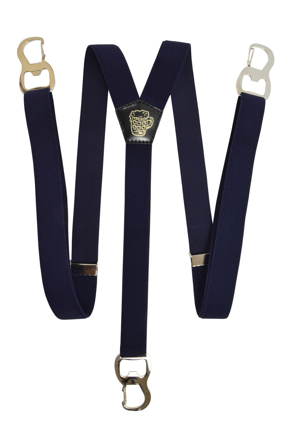 Olata Men's Navy Blue Y-Shape Braces/Suspenders With Beer Bottle Opener Carabiner Clips - 2.5Cm.