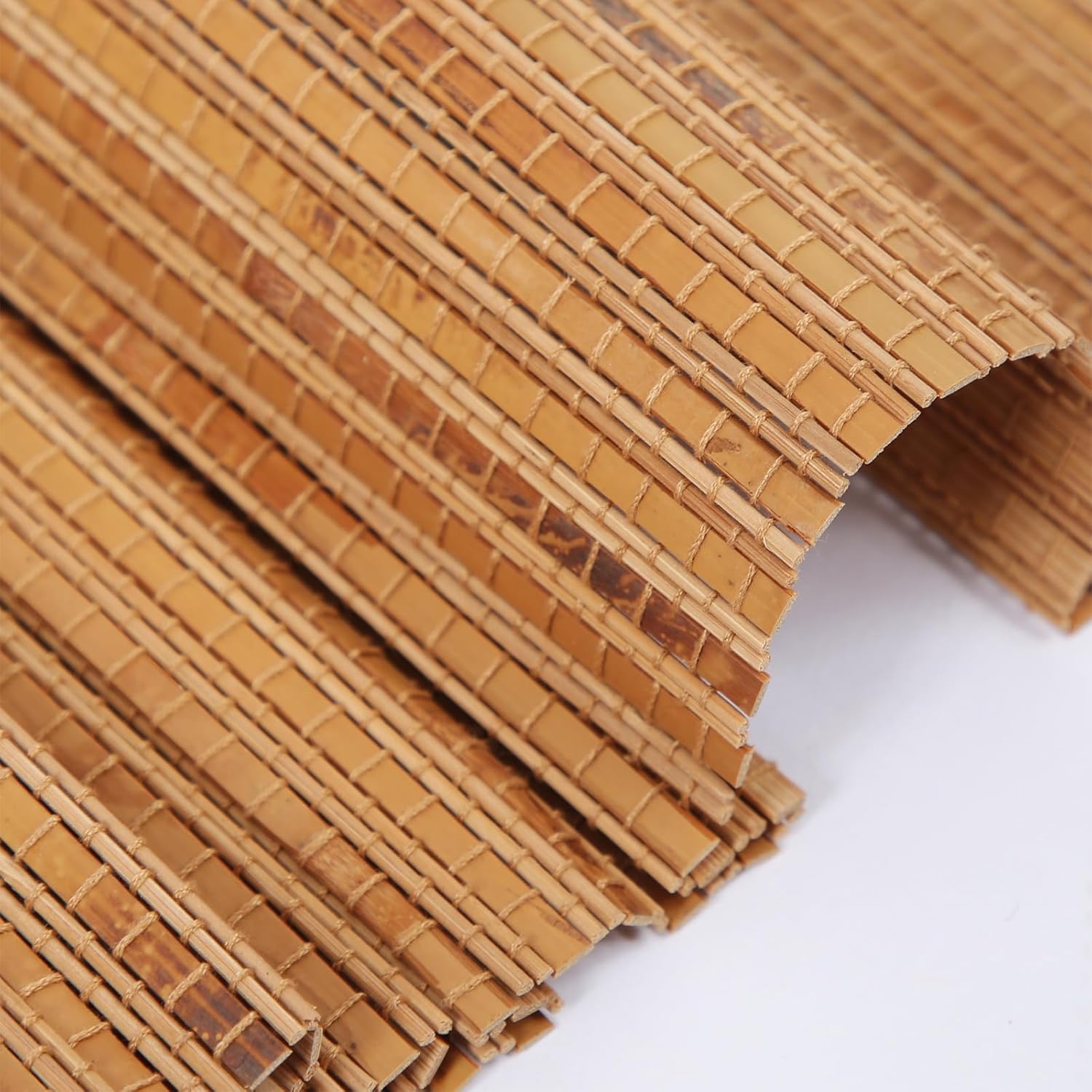 Cordless Bamboo Roman Shades for Windows, Natural Woven Wood Window Shades with 6 Inches High Valance, Custom Lined Privacy Room Darkening Window Blinds for Doors, Windows, Natural