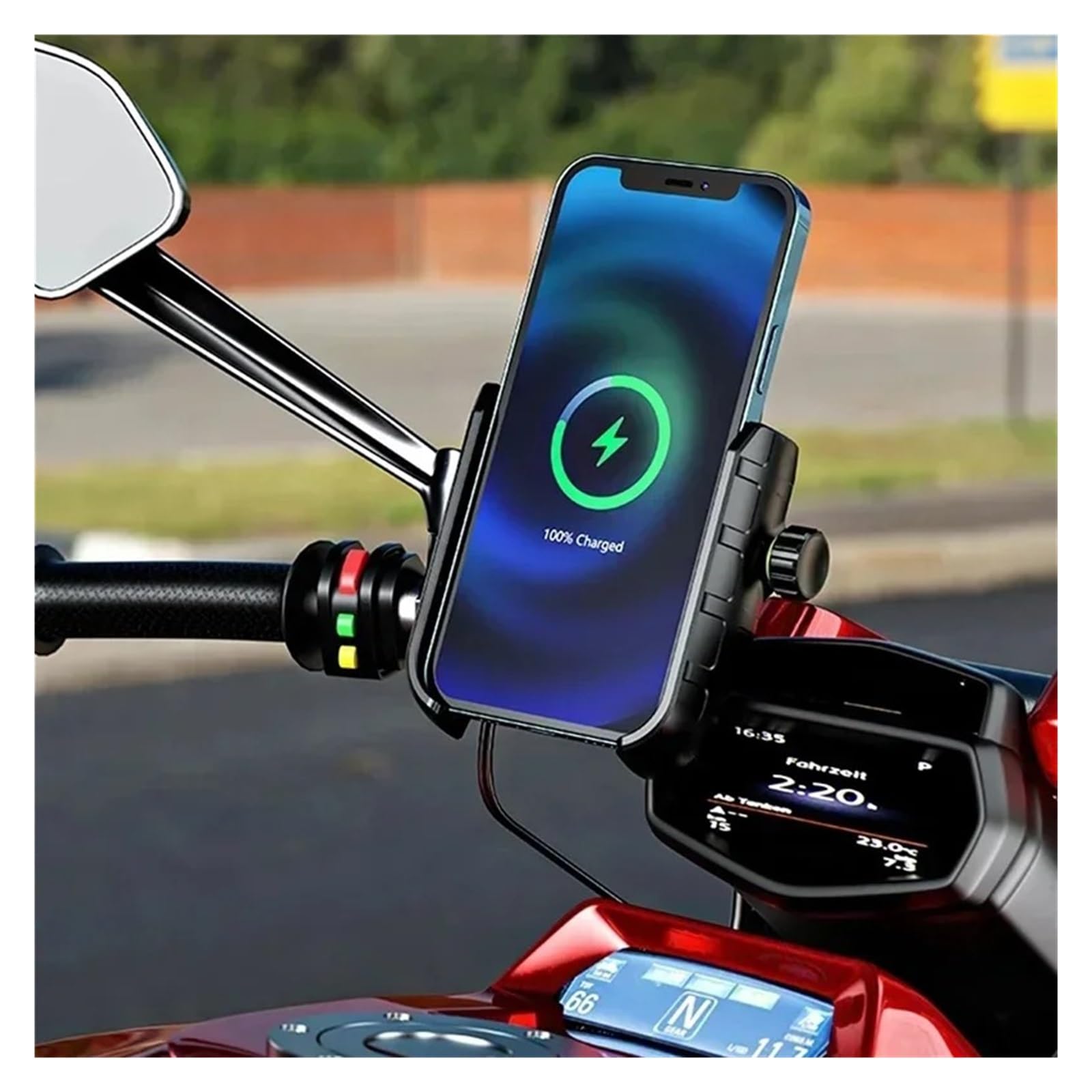 Supporto Manubrio Supporto Per Telefono Da Moto Caricabatterie Wireless Supporto Per Specchietto Retrovisore Cellulare Con Ricarica Veloce Tramite USB Supporto Telefono Moto