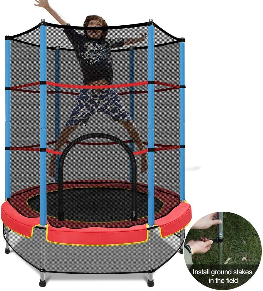 Gеt Chеар Prісе HOME RIGHT 55 /4.5FT Mini Trampoline Kids with Enclosure Net for Kids Toddler Built-in Zipper Trampoline with Rubber feet Indoor Trampoline Garden Outdoor with Stake Grip Trampoline Feet