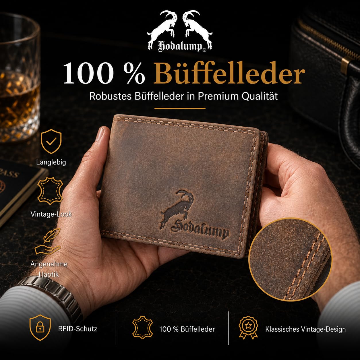 Hodalump Cartera de Cuero Genuino
