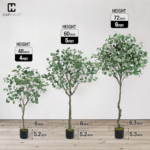 Miniatura 3 de CAPHAUS Árbol de eucalipto artificial de 5 pies y 60 pulgadas, plantas artificiales naturales grandes para interiores y exteriores, decoración del