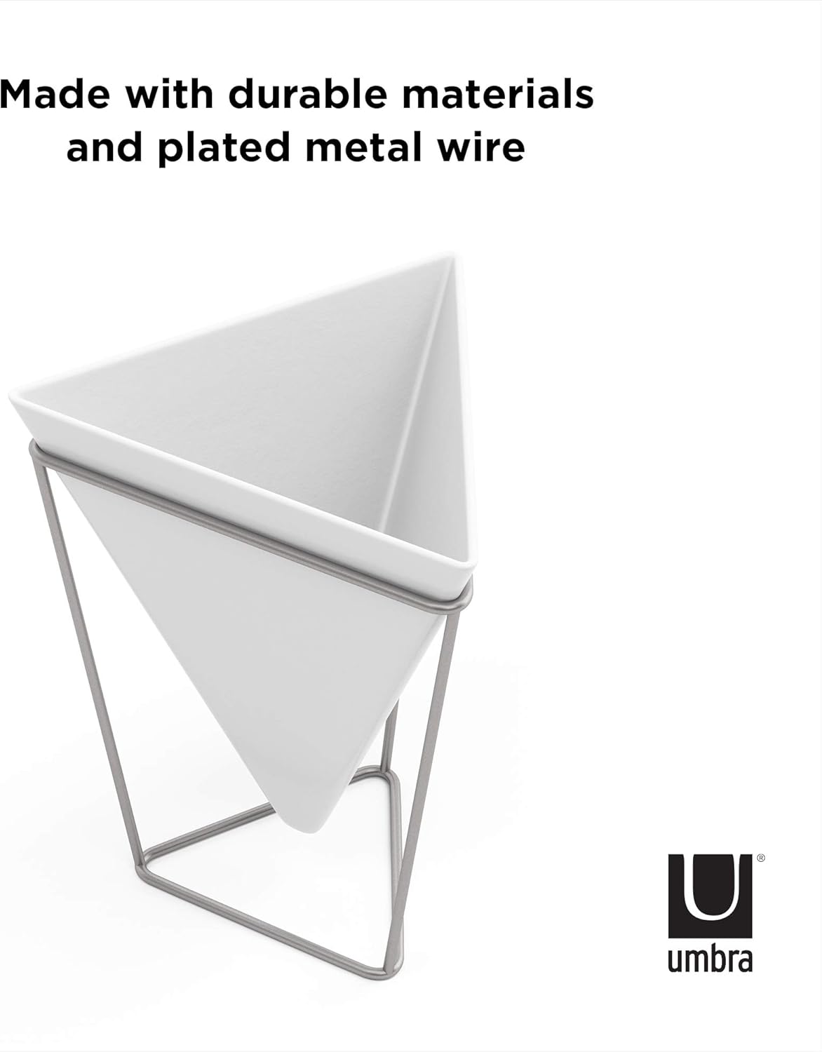 Umbra Trigg Desktop Planter Vase & Geometric Ceramic Container - Great for Succulent Plants, Air Plant, Mini Cactus, Faux Plants and More, Set of 2, Tabletop, White/Nickel