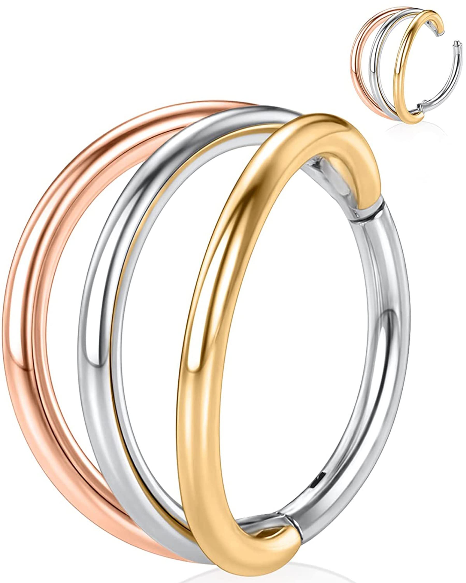 OUFER Body PiercingHelix Earring, 16G Triple Stacked Tragus Earring, 316L Stainless Steel Lip Piercing, Daith Piercing Jewellery, Helix Hoop Earring, Conch Tragus Piercing Jewellery