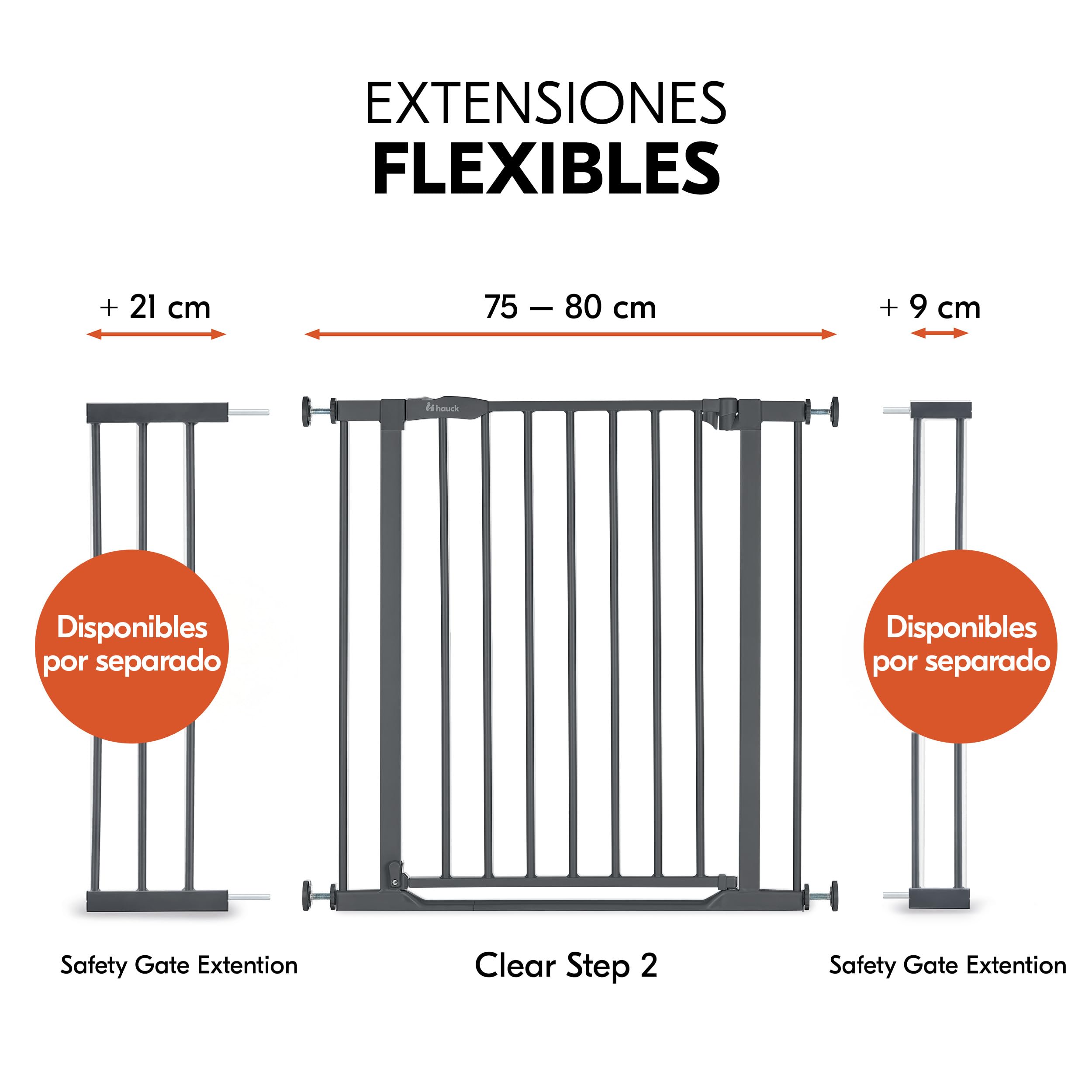 Hauck Clear Step Autoclose 2 Barrera Seguridad Niños Escalera | Valla Infantil Ajustable de 75 a 80 cm | 3 Topes de Puerta | Vallas para Perros Umbral Plano y Cierre Automático – Gris