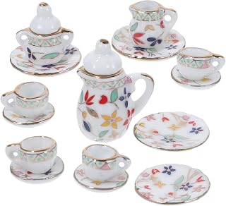 SEWACC Conjunto De Xícara De Chá De Porcelana Em Miniatura Bule De Cerâmica Para Casa De Bonecas Padrão De Flores Mini Xícara De Chá Pratos Mini Casa Acessórios De Cozinha Móveis Para