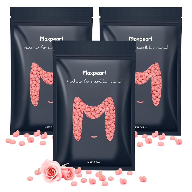 Cera depilatória em grânulos Maxpearl com fragrância de rosa, Pacote com 3, 10,5 oz (Pink)