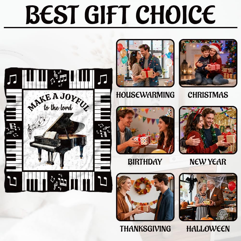 WADORN Piano Music Lover Gifts Throw Blanket, Musical Note Gifts for Men Women Black and White Piano Keys Fuzzy Soft Flannel Fleece Blanket for All Seasons Home Living Room Sofa Bed Couch, 50''x60''