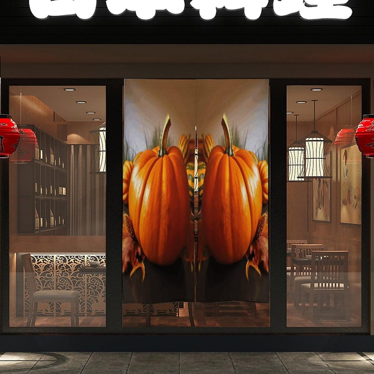 Thanksgiving Day Pumpkin Door Curtain Printed Doorway Noren Japanese Style Doorway Room Divider Curtains for Privacy Partition Divider Kitchen Home Decorations Wall Hanging