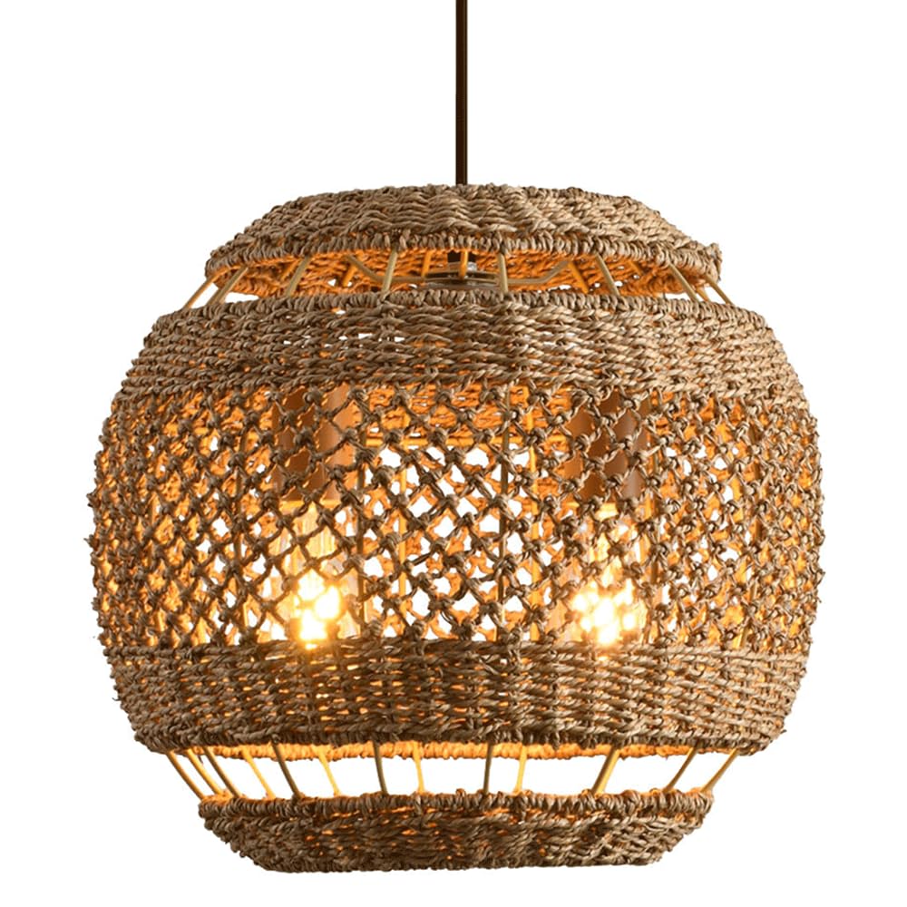 AYQJMD 1 Light Rattan Pendant Light Fixtures Boho Style Dark Curry Wicker Pendant Lighting Ceiling Hanging with Woven Lampshade Hanging Lamp for Kitchen Island Restaurant Craft Room Farmhouse