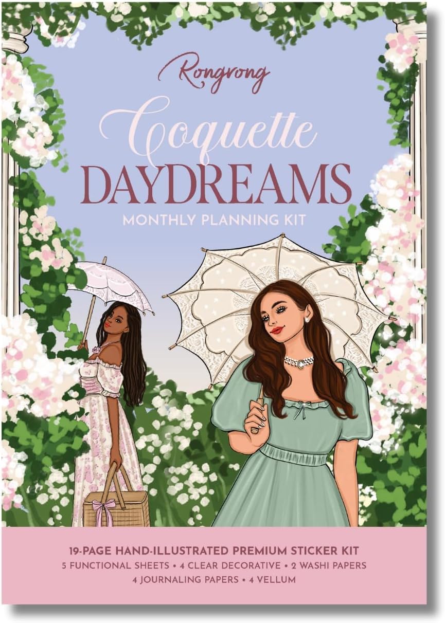 Coquette Dreams Monthly Planning Kit Bundle – Romantic Planner Kit with Functional & Decorative Pages, Vellum, Scrapbooking Papers, PET Tape 3.0 & Pen for Journaling & Feminine Planning