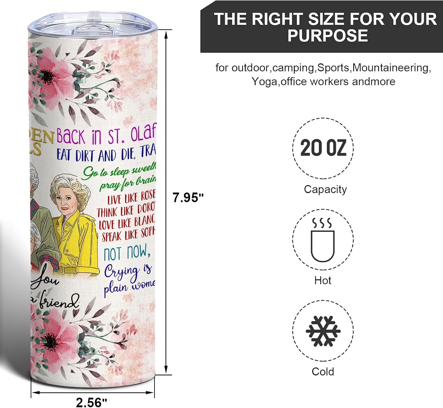 ATHAND Golden Girls Mug,Gift For Bestfriends,The Golden Girls Party,Tv Show Merchandise 20oz Skinny Tumbler With Lid 18/8 Stainless Steel Coffee Mug (Pack of 1) - Image 4