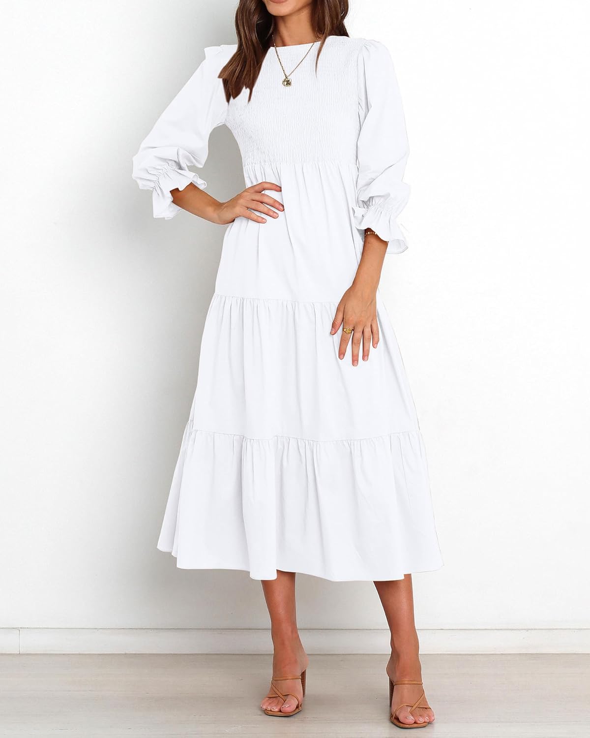 BTFBM Women Casual Long Sleeve Crew Neck Fall Dress Bohemian Relaxed Fit Floral Flowy Maxi Dresses Tiered Cocktail Dress - Image 3