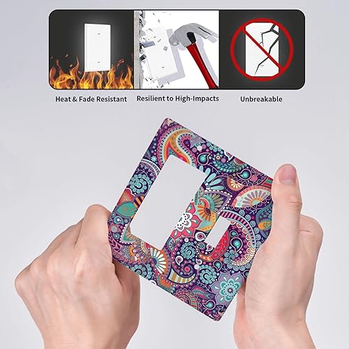 Miniatura 5 de Cubierta de interruptor de luz combinada con mandala vintage bohemio de 2 bandas, placa de pared de flora bohemia, placa frontal eléctrica, placa