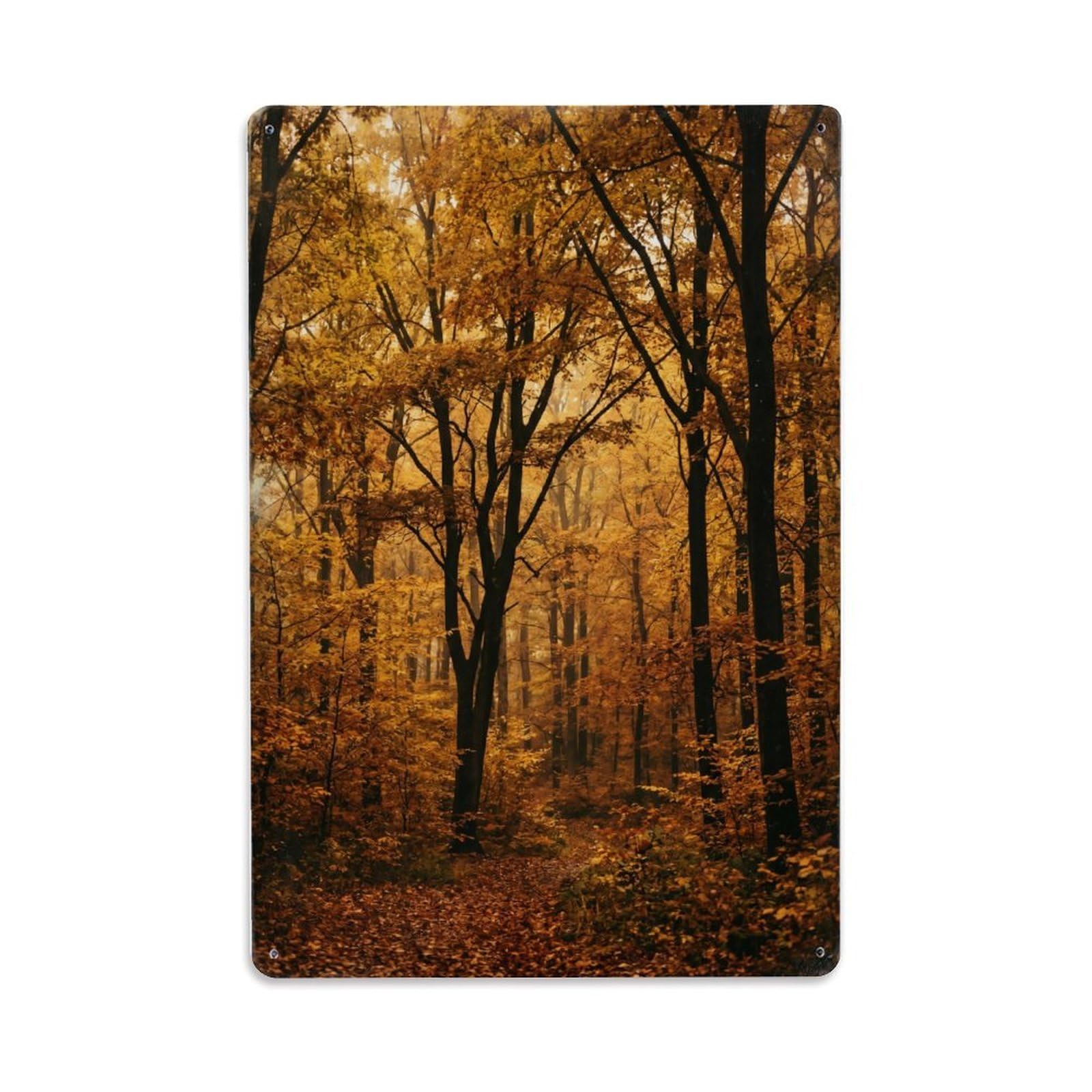 Autumn Forest Office Seasonal Metal Tin Sign Plaque Wall Decor for Cafe, Club Bar, Office, Home Garden Metal Poster 8x12Inch