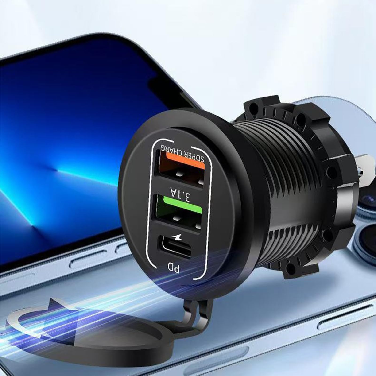 Caricatore Auto Per Telefono Adattatore Caricatore Auto 2 Porte | Adattatore Di Ricarica Portatile Per Telefono Per Camper Moto Yacht Viaggi Trasferte Campeggio Quotidiano