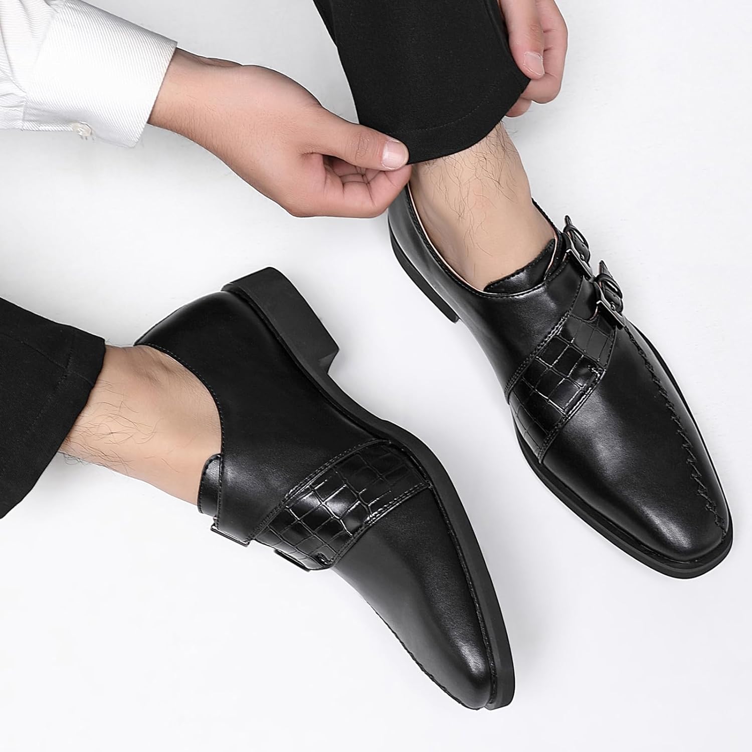 Ahico Men's Dress Shoes Monk Strap Classic Oxford Shoes Formal Business Wedding Loafers - Image 6