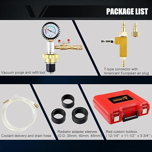 Miniatura 11 de Kit de herramientas de recarga de vacío de refrigerante para radiador automotriz, sistema de refrigeración del motor, purga y llenado al vacío