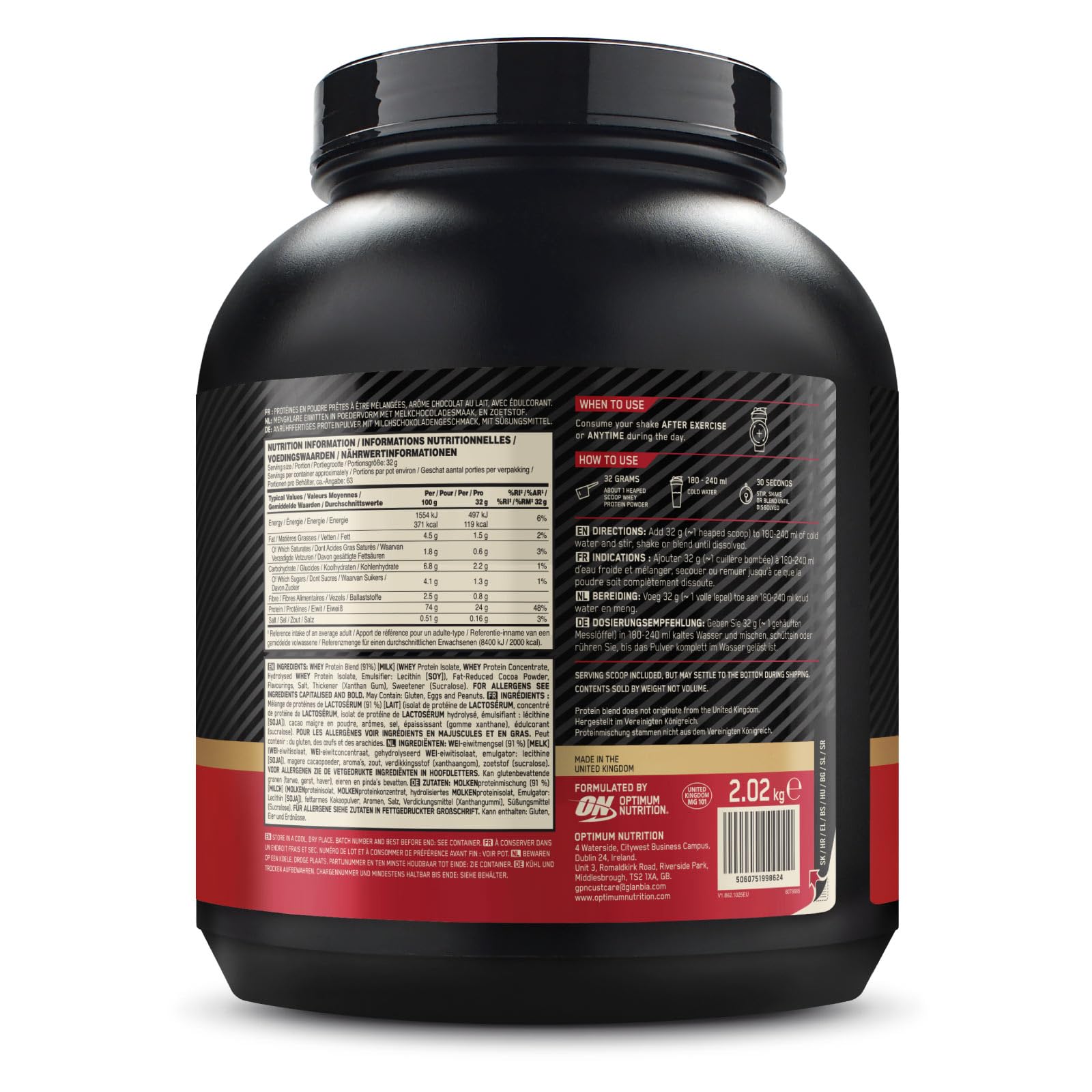 Optimum Nutrition Gold Standard 100% Whey Proteine in Polvere con Proteine Isolate e Aminoacidi per Massa Muscolare Cioccolato al Latte 2,02kg 63 Porzioni + SHAKER + REFORCE STEEL SHAKER