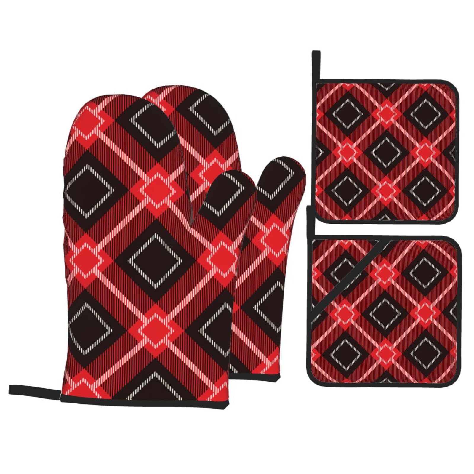 Tile Heat Resistant Oven Mitts and Pot Holders Set of 4 Protection Utensil Pocket for Grilling Baking Cooking