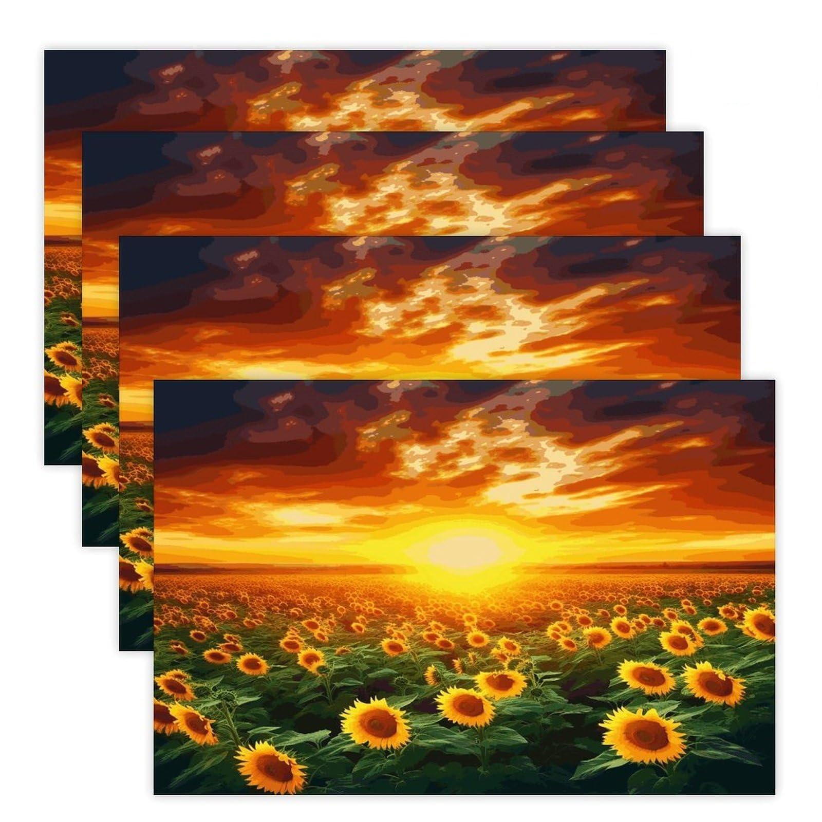 Dreamlike Sunset of A Sunflower Field Placemats Heat-Resistant Washable Place Mats Anti Slip Dining Table Place Mats Wipeable Dining Table Mats Kitchen Decoration Placemats 17.7’’×11.8’’