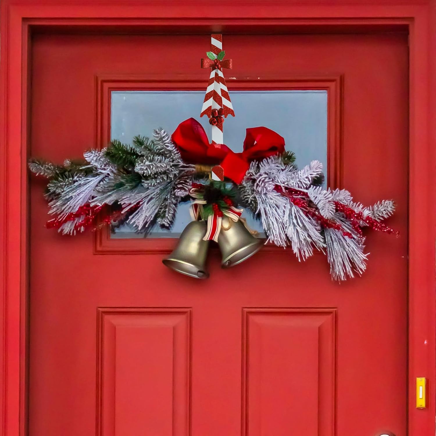2 Pack Candy Cane Wreath Hangers for Front Door,Christmas Decoration Metal Over The Door Wreath Hanger Ornament,Door Wreath Hanger