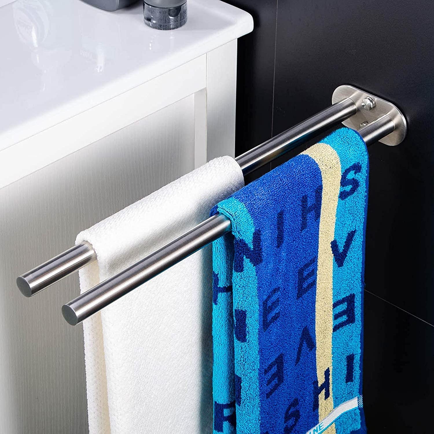 Toallero de Acero Inoxidable, para baño, Cocina, Soporte de Pared, Barra para Toallas, Soporte de Almacenamiento (Doble Barra)