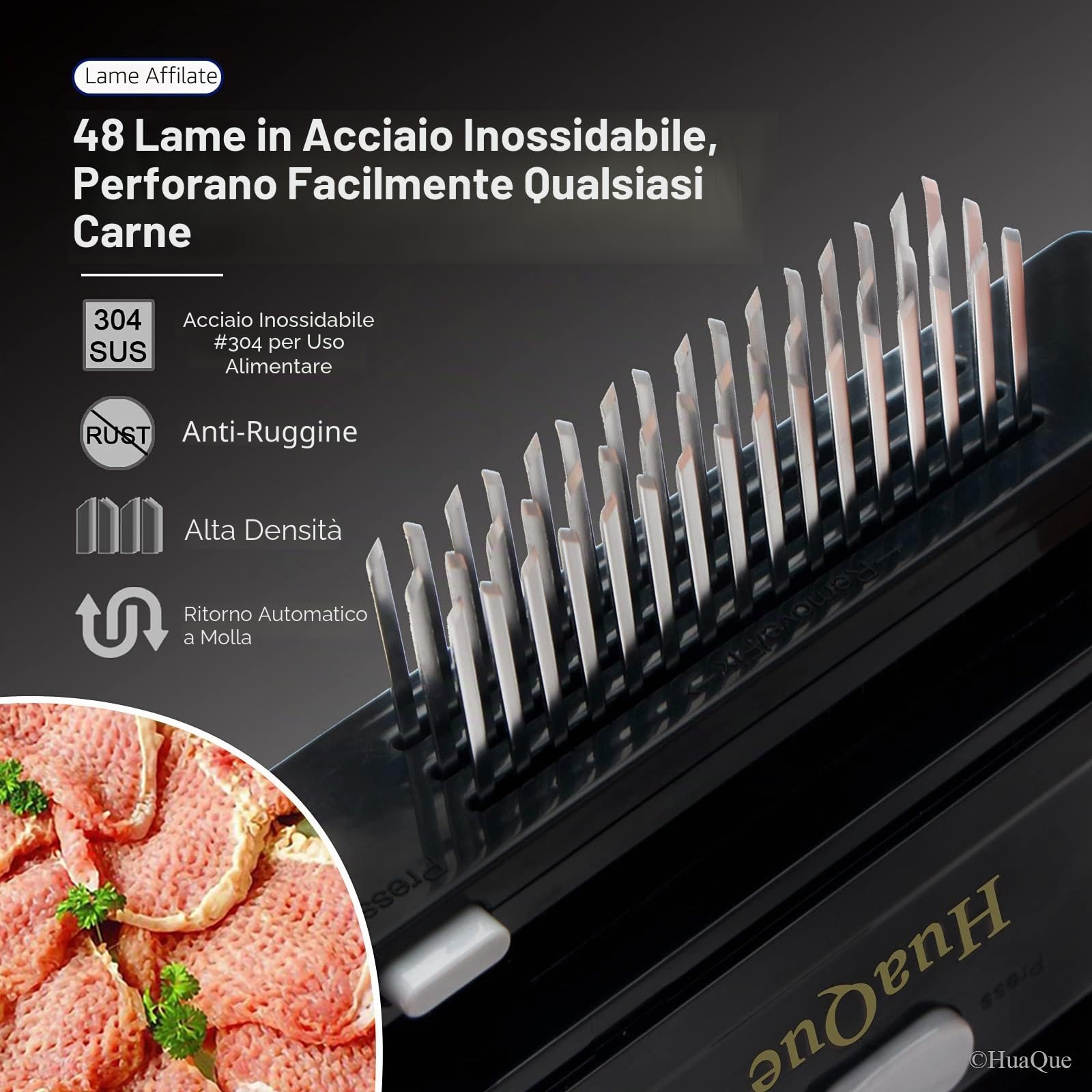 Inteneritrice per Carne, Batticarne ad Aghi Professionale, Strumento per Inteneritori di Carne con 48 Lame Staccabili in Acciaio Inossidabile per Bistecca di Manzo/Pollo/Maiale
