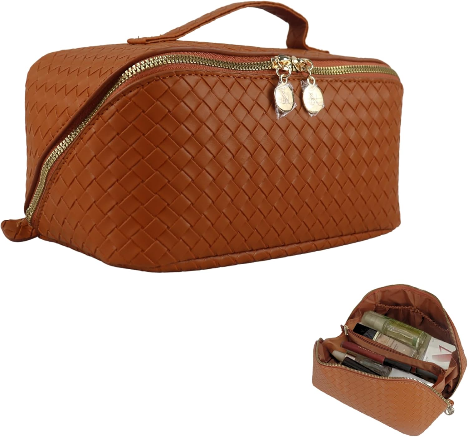 Large Capacity Travel Makeup Bag Organizer Makeup bag Set – Includes Transparent Pouch & Dust Bag PU Leather Cosmetic Bag Toiletry Bag for Women With Dividers, Handle Portable Design (Brown) Large Capacity Travel Makeup Bag Organizer Makeup bag Set – Includes Transparent Pouch & Dust Bag PU Leather Cosmetic Bag Toiletry Bag for Women With Dividers, Handle Portable Design (Brown)