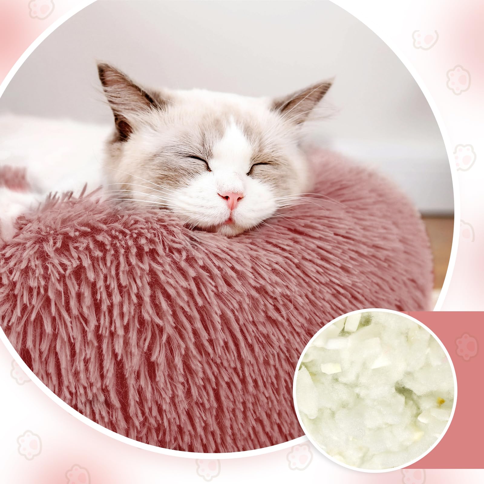 MDDK DY Cuscino per Cani, Cuccia Cane Interno Morbida Rotonda, Cuccia gatto Lavabile e soffice, Base Antiscivolo e Anti-ansia, lettino per cani Diametro Tappeto di Peluche 50 cm Pelle Rosa