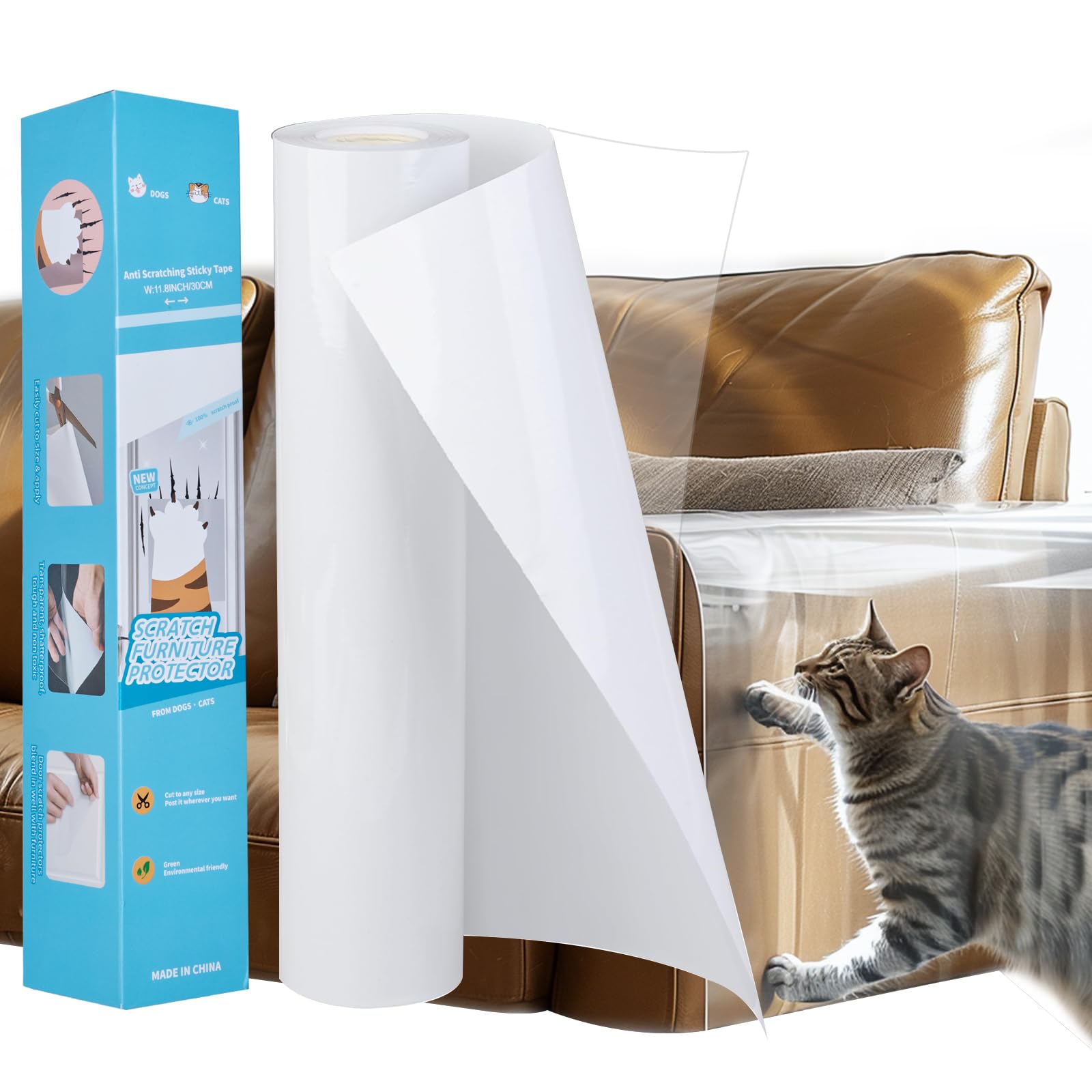 Durable Furniture Protector for Cats - 118"x11.81" Corner Protectors, Clear Anti-Scratch Guard for All Surfaces